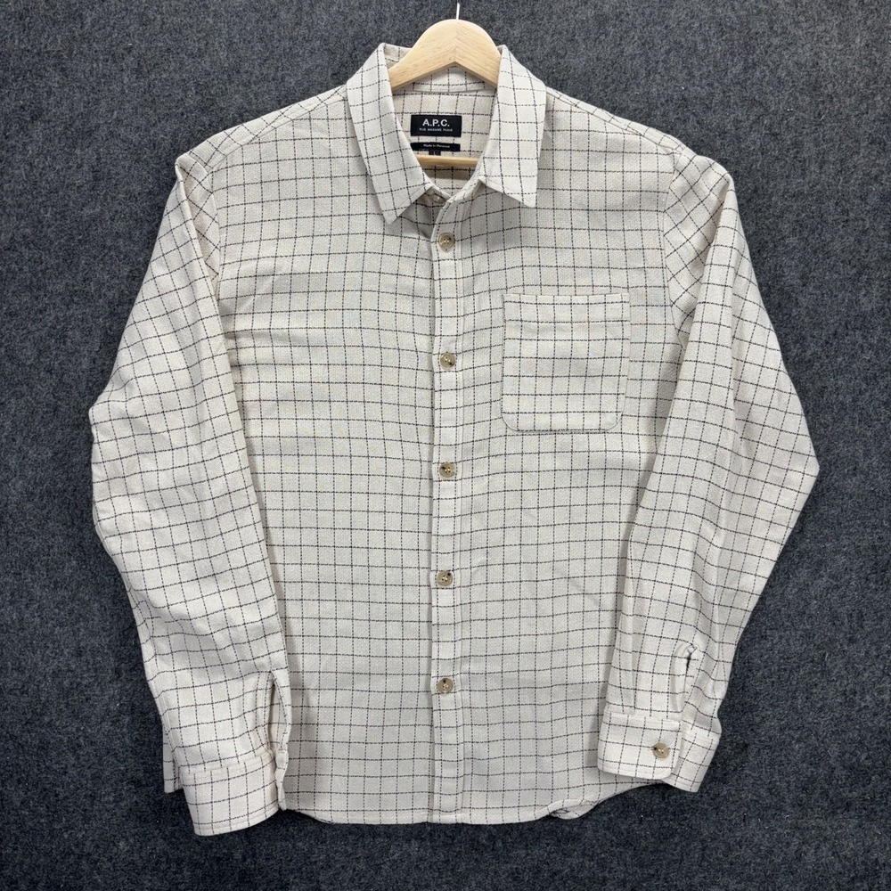 APC Rue Madame Paris Button Up Shirt Mens Large Tan Brown Plaid